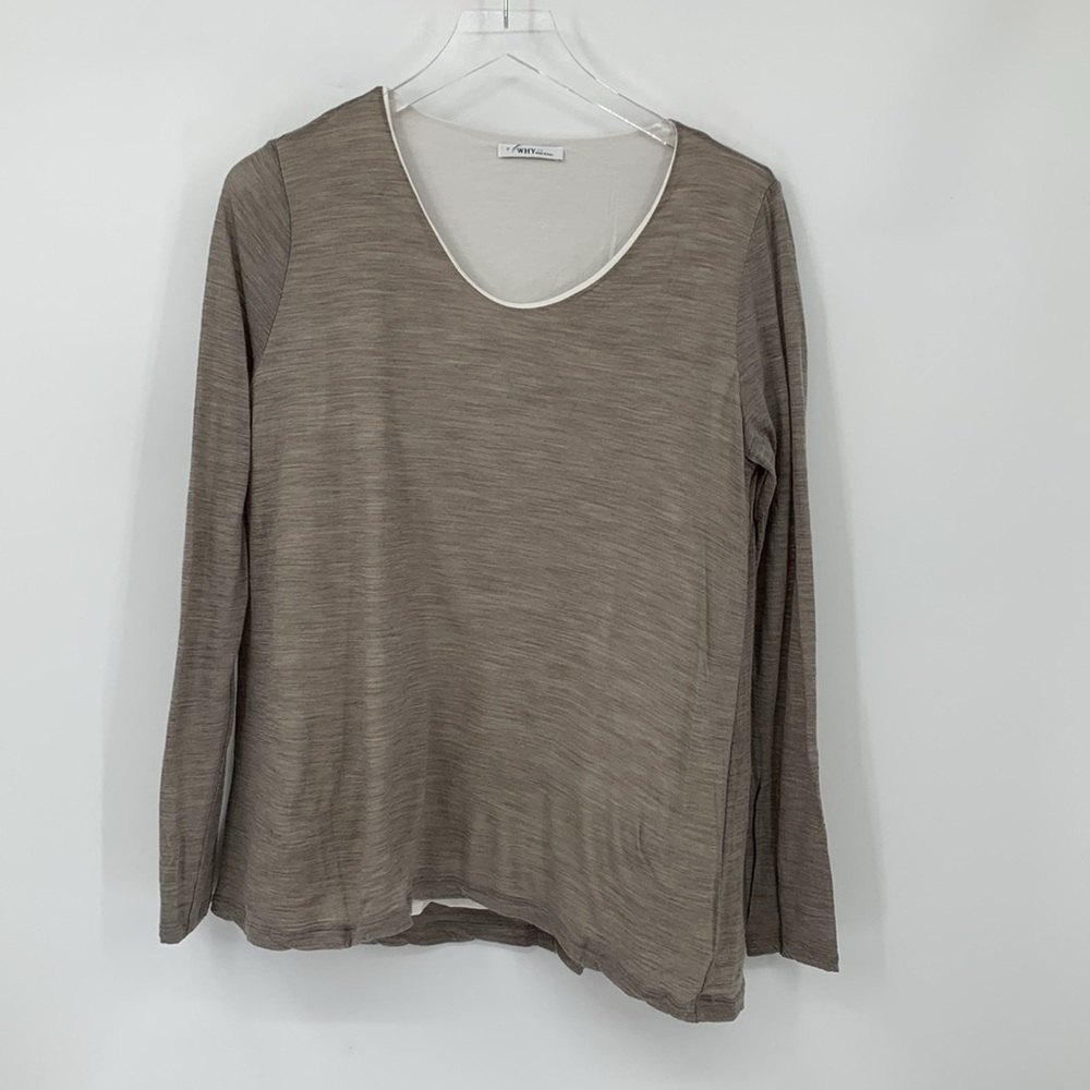 WHY CI double layer sweater top shirt taupe wool long sleeve tan brown 48 Large